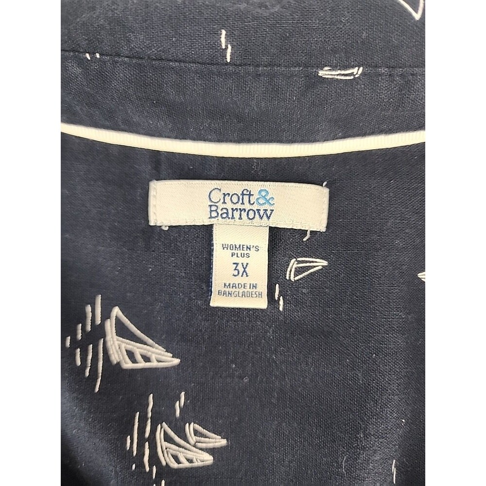 Coastal Nautical Sailboat Sailing Navy‎ Blue Sleeveless Top | Croft & Borrow 3X - Picture 5 of 7